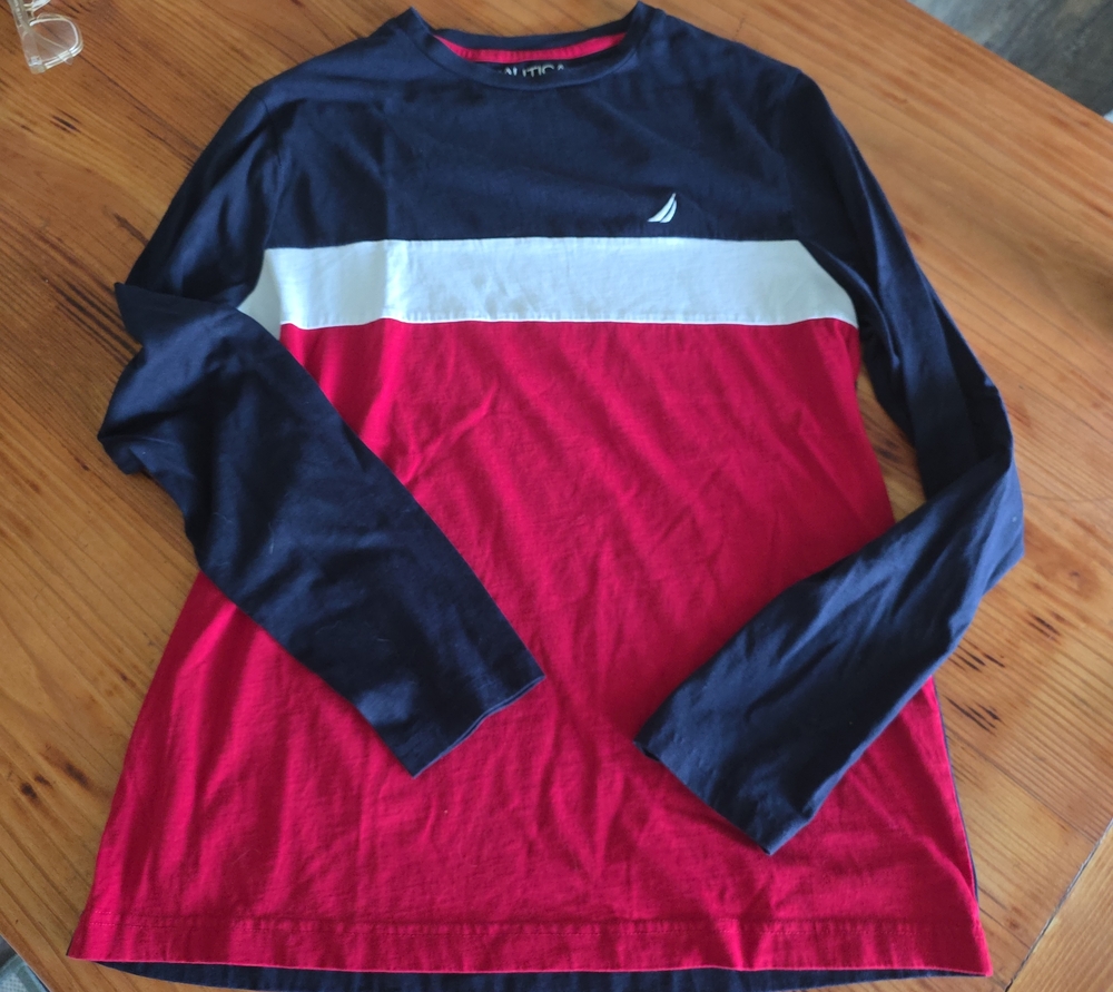 Nautica Navy White Red Colorblock Long Sleeve Tee
